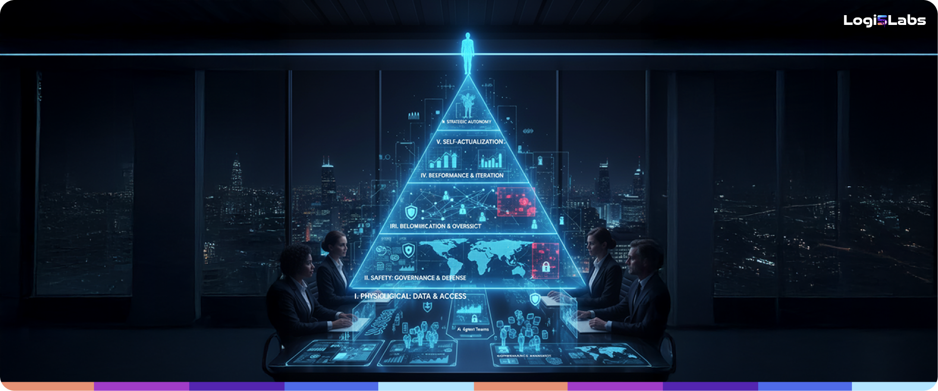 Visual showing the AI Hierarchy of Needs model, where the future CMO manages autonomous agent teams to fulfill marketing goals.