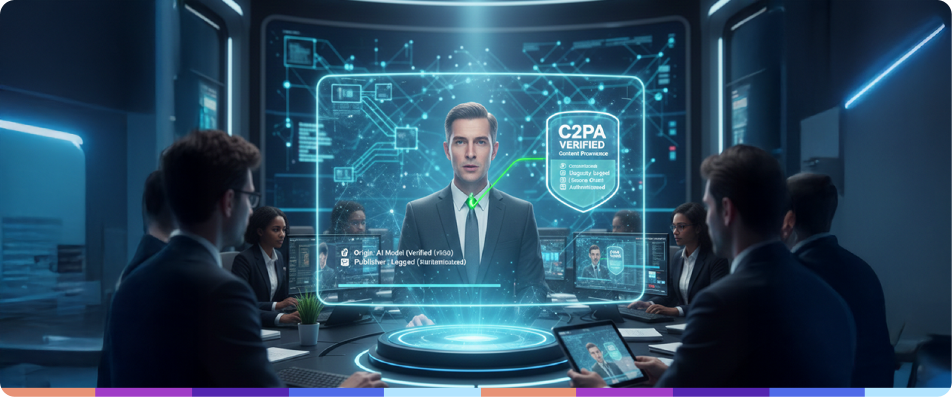 The C2PA icon verifying content provenance on an AI-generated video to establish trust.