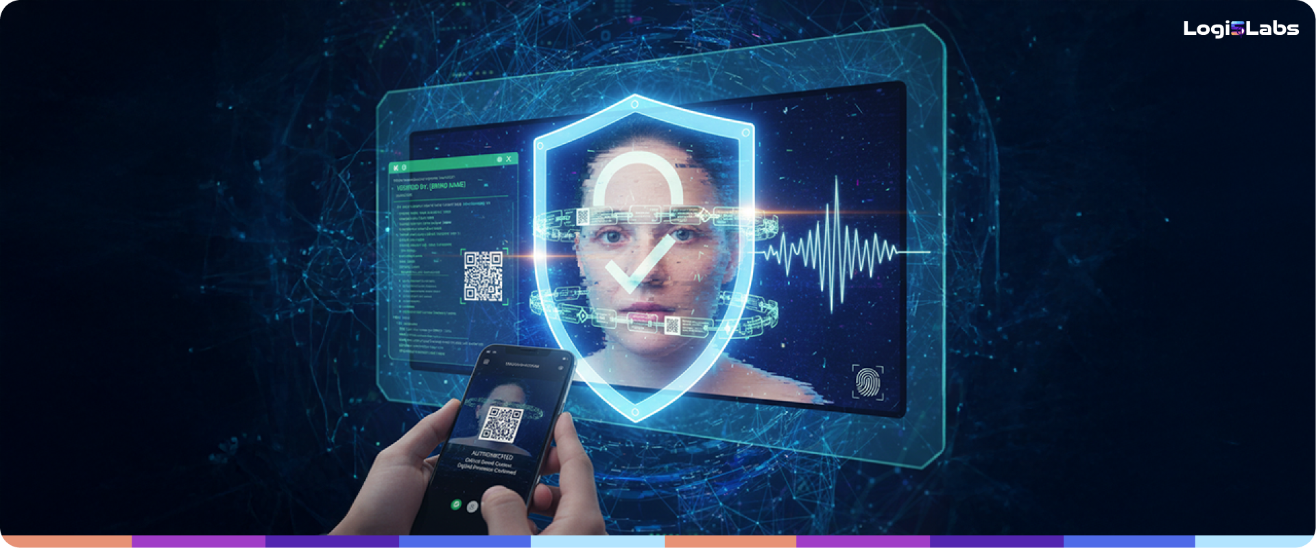 Graphic illustrating a digital lock or secure chain of custody over a deepfake video, symbolizing public-facing deepfake defense and brand trust.